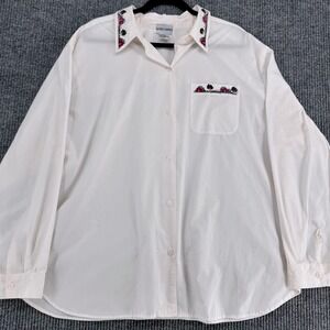 Alfred Dunner Womens 4X Cottagecore Button Shirt Embroidered Collar Farm